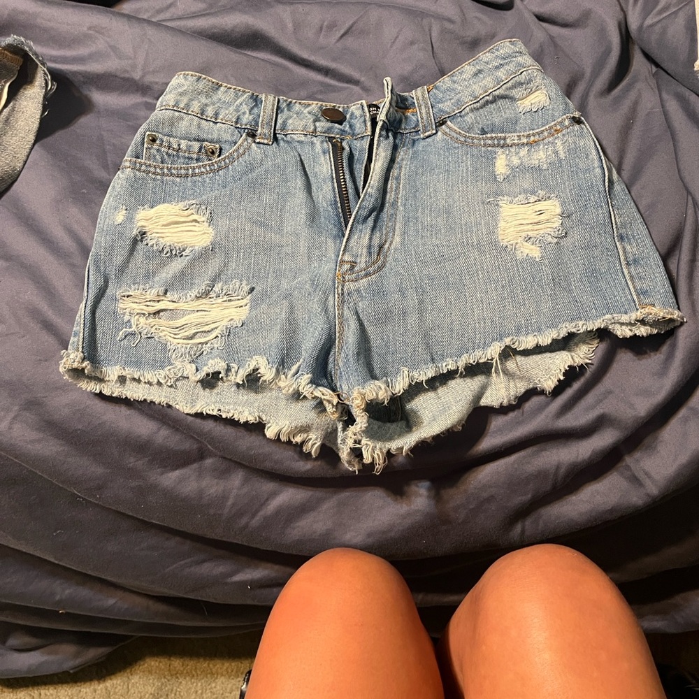 BDG womens cheeky high rise Light Blue Jean Short shorts size 24